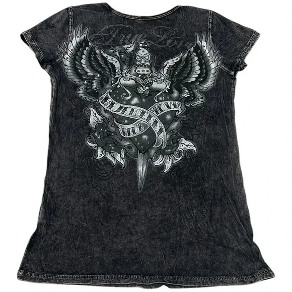 Bejeweled Tops - Bejeweled Y2K Crystal Embellished Tattoo Style Dagger Top